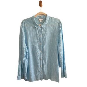 J.Jill Shirt Womens XL 100% Linen Button Front Tunic Pure Jill Striped Coastal